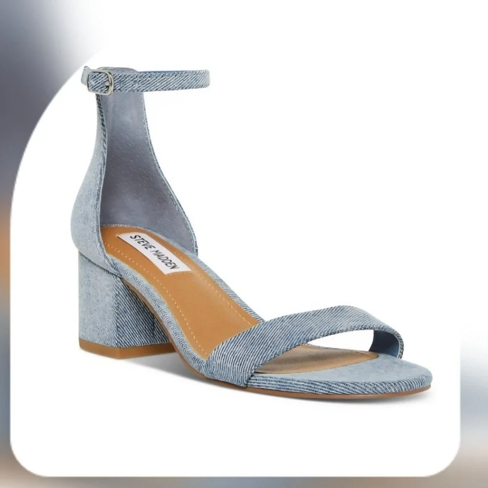 NWOT Steve Madden Womens Irenee Denim Ankle Strap Heeled Sandals Size 6.5